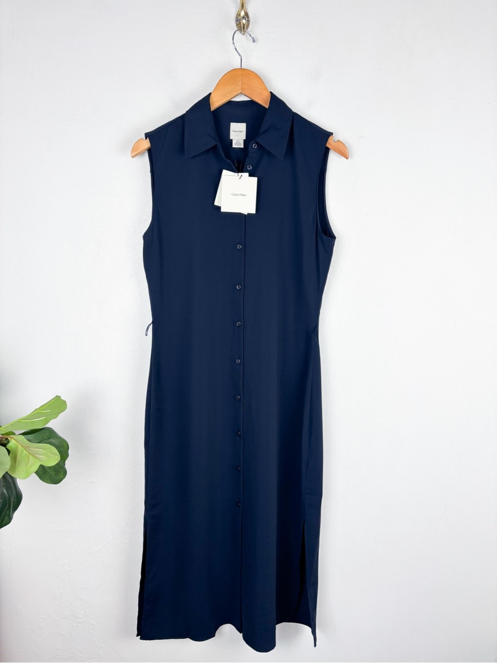 NWT Calvin Klein Navy Blue Sleeveless Shirt Dress Sz S